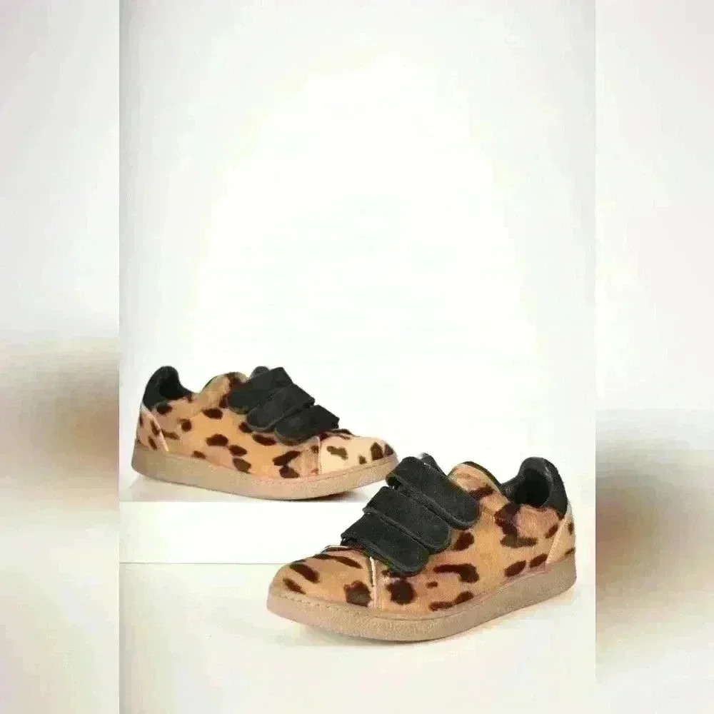 JEROME DREYFUSS Paris Tan Black Cheetah Print Horsehair Slipon Sneakers 37EU 7US